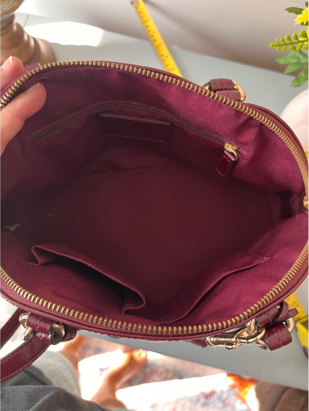 COACH Burgundy Saffiano Leather Peyton Cora Domed Satchel & Crossbody Bag F25671 - Picture 14 of 16